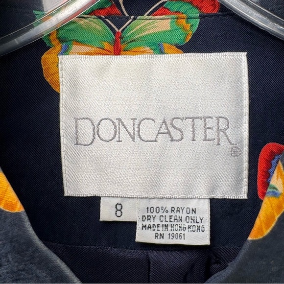 DONCASTER Vintage 90s Y2K Silk Feel Butterfly Novelty Print Navy Zip Jacket M - Picture 5 of 12